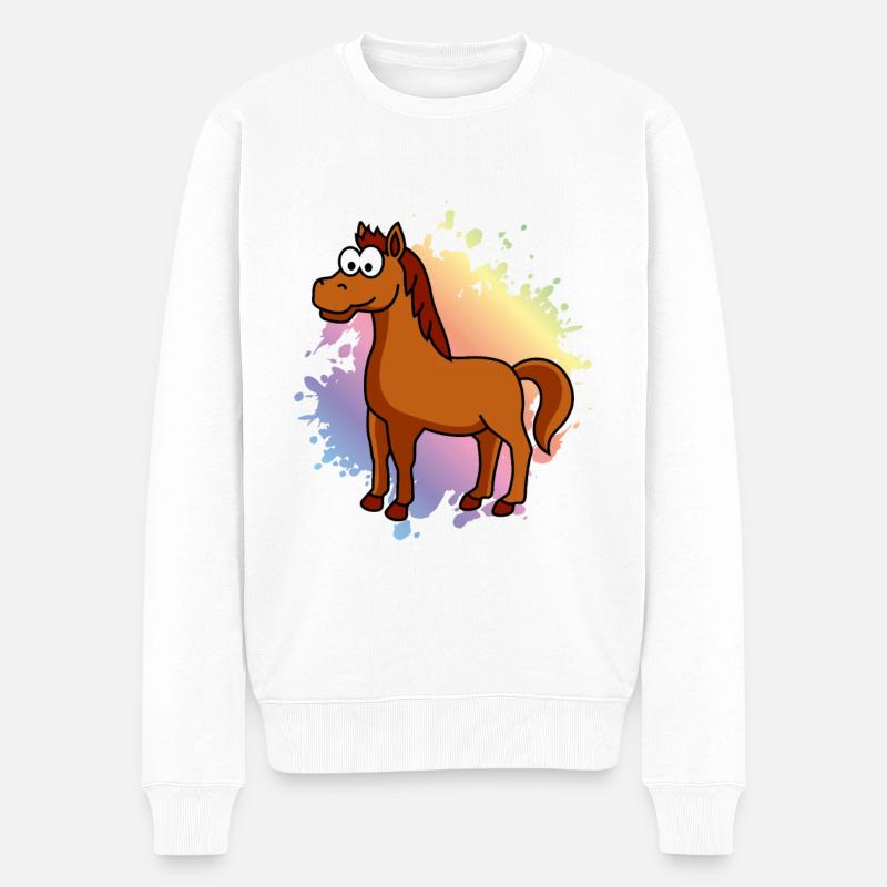 Pferd Comic Tier - Männer Premium Bio Pullover - Weiß