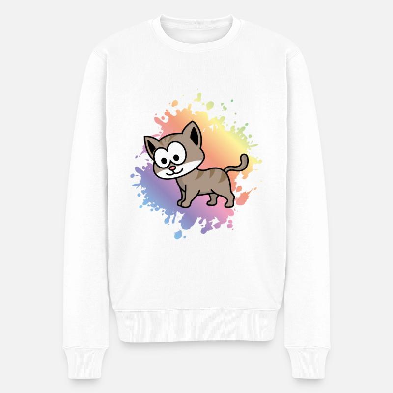 Katze Comic Tier - Männer Premium Bio Pullover - Weiß