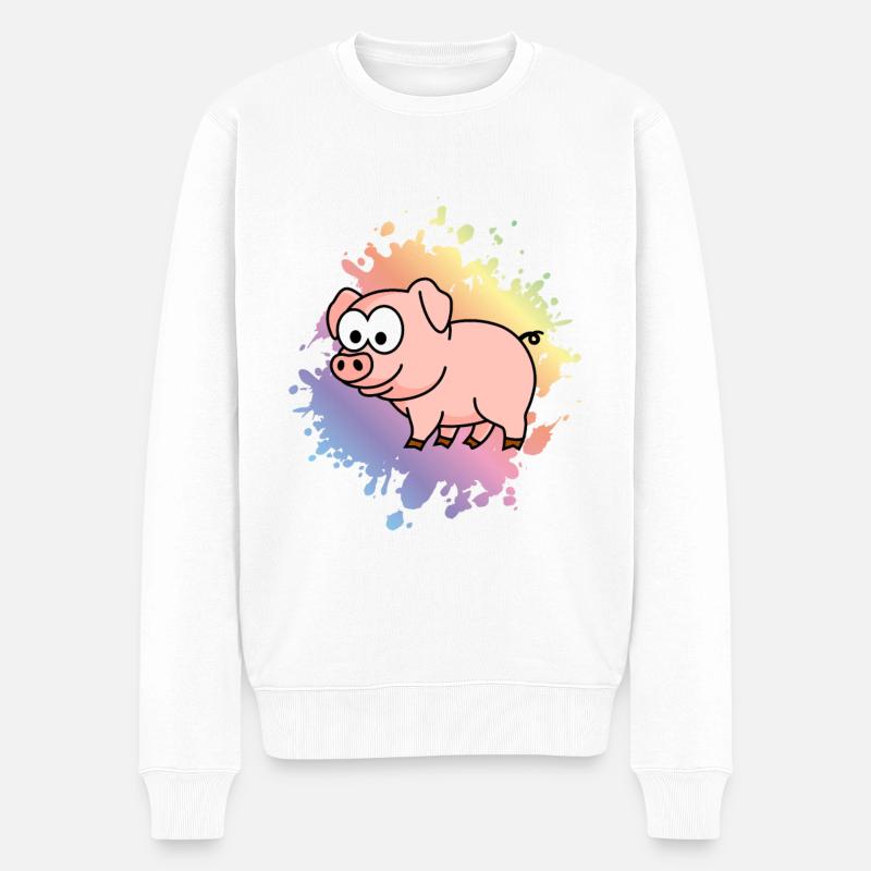 Schwein Comic Tier - Männer Premium Bio Pullover - Weiß