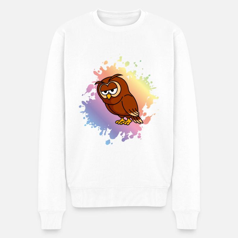 Eule Comic - Männer Premium Bio Pullover - Weiß