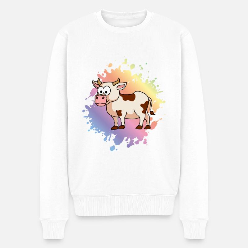 Kuh Comic Tier - Männer Premium Bio Pullover - Weiß