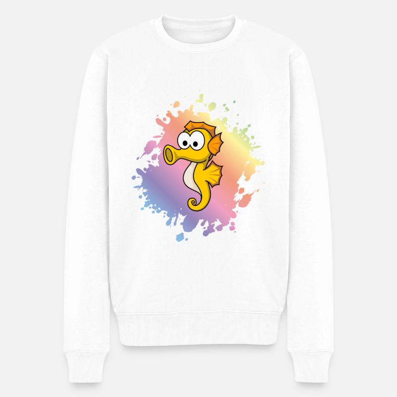Hippocampe Comic Animal - Pull Premium bio Homme - blanc