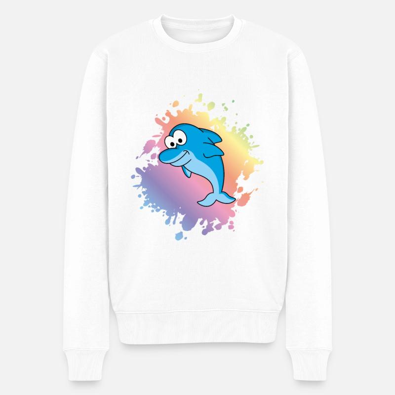 Delfin Comic Tier - Männer Premium Bio Pullover - Weiß