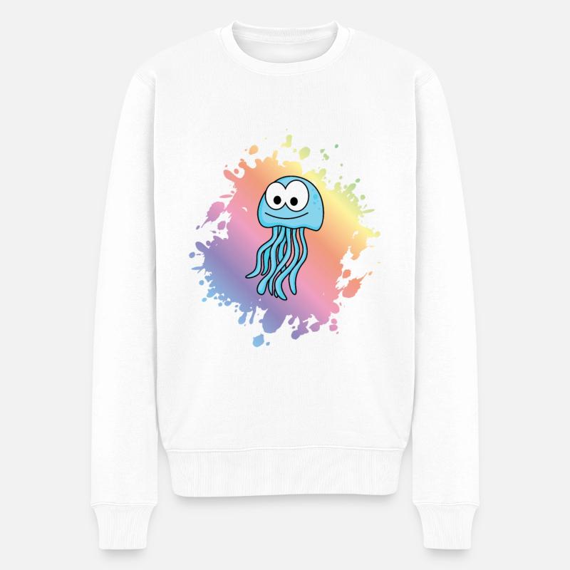 Qualle Comic Tier - Männer Premium Bio Pullover - Weiß
