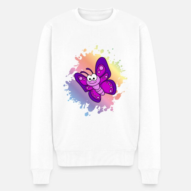 Schmetterling Comic Tier - Männer Premium Bio Pullover - Weiß
