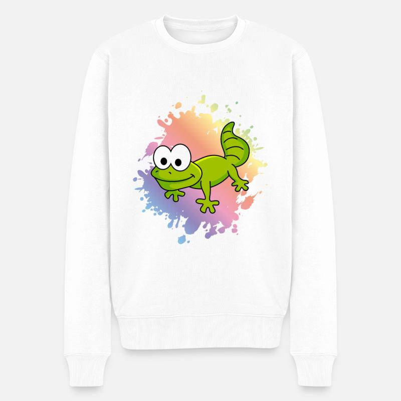 Gecko Comic Tier - Männer Premium Bio Pullover - Weiß