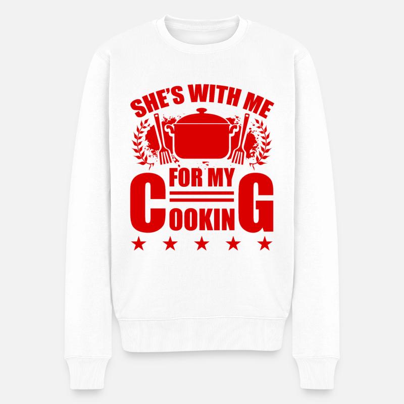 sie ist mit mir kochen - Männer Premium Bio Pullover - Weiß