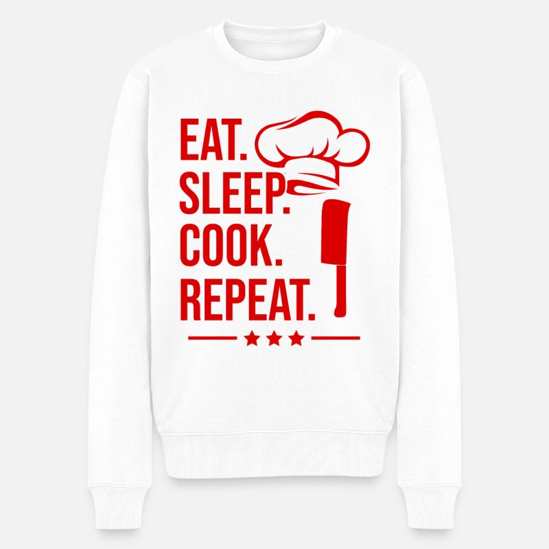eat sleep kochen repeat - Männer Premium Bio Pullover - Weiß