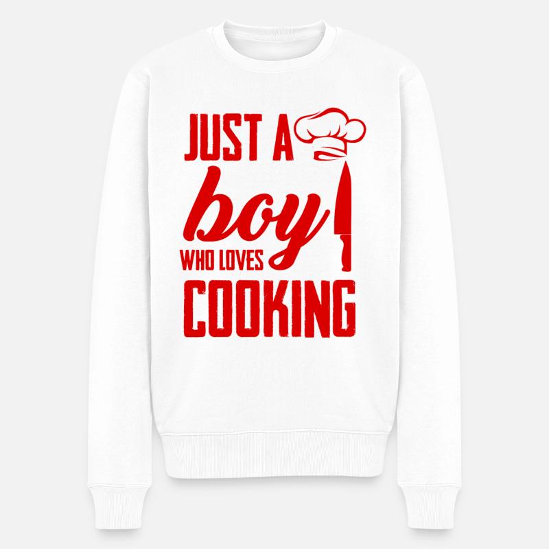 junge liebt kochen - Männer Premium Bio Pullover - Weiß