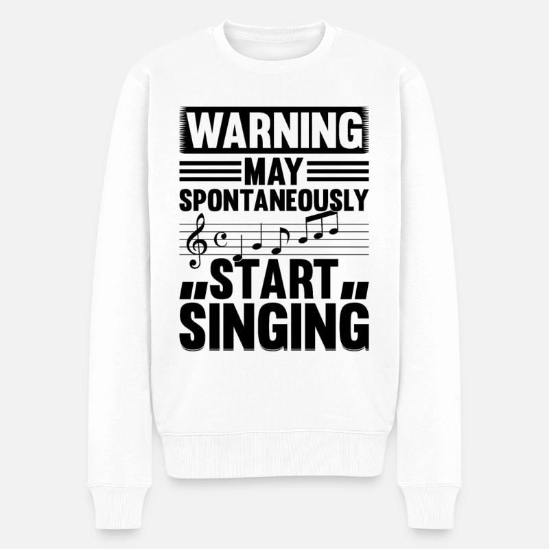Warning May Spontaneously Start Singing - Männer Premium Bio Pullover - Weiß