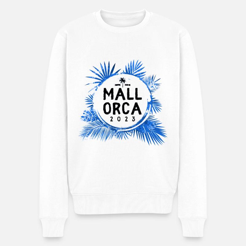 Mallorca 2023 Bunt - Männer Premium Bio Pullover - Weiß