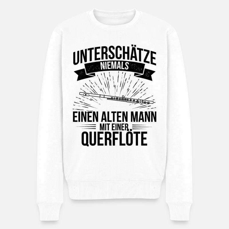 Querflöte Querflötenspieler Querflötist - Männer Premium Bio Pullover - Weiß