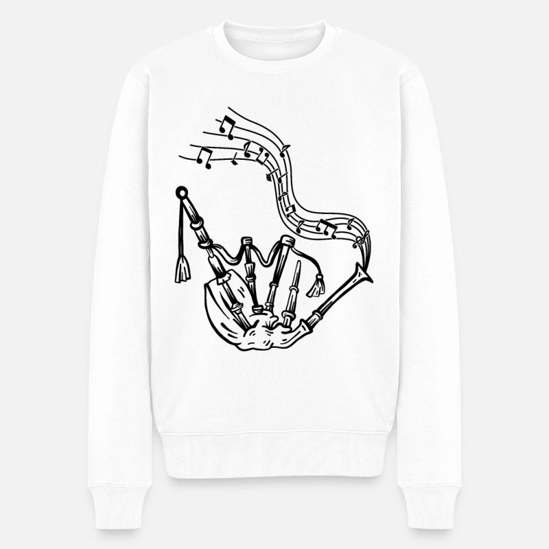 Bagpipe With Music Notes Bagpipe Musician Bagpiper - Männer Premium Bio Pullover - Weiß