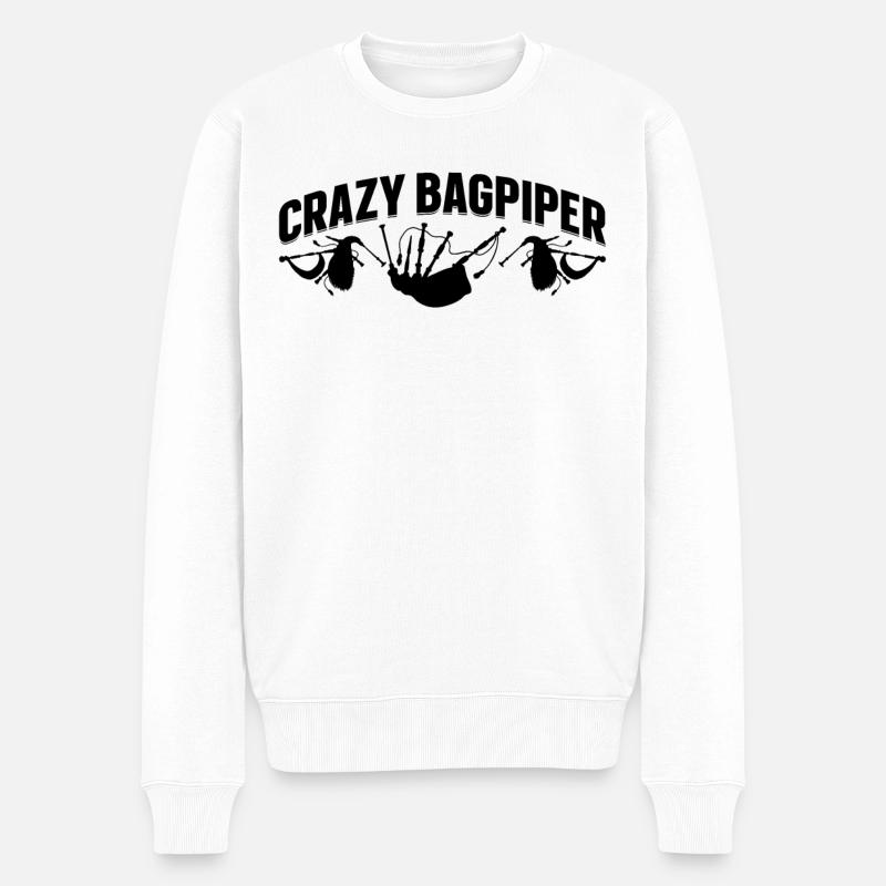 Crazy Bagpiper Bagpipe Instruments Bagpiper Player - Pull Premium bio Homme - blanc