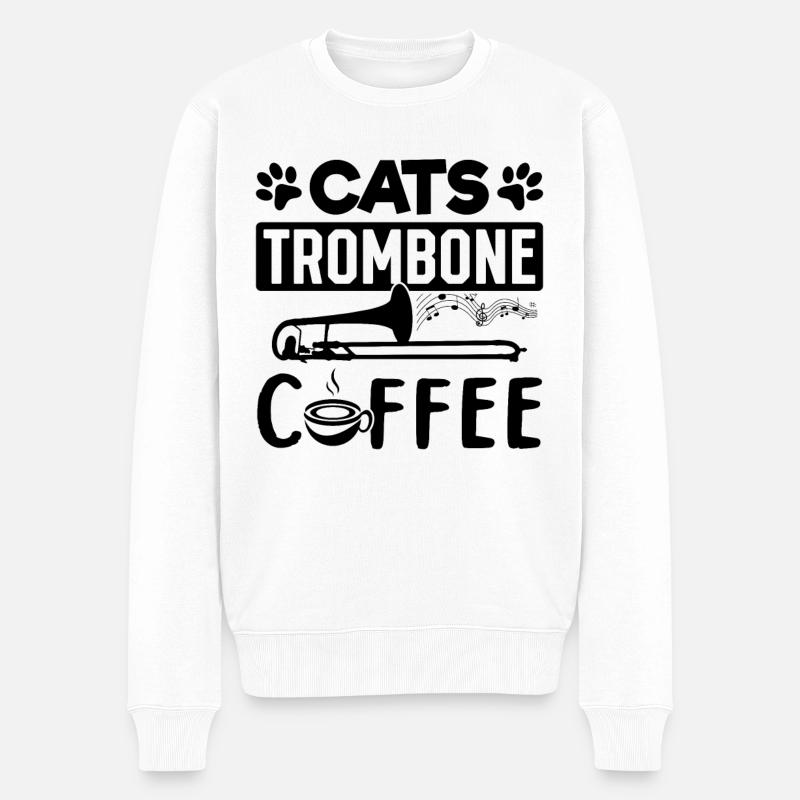 Cat Trombone Coffee Trombonist And Cat Lover Tromb - Männer Premium Bio Pullover - Weiß