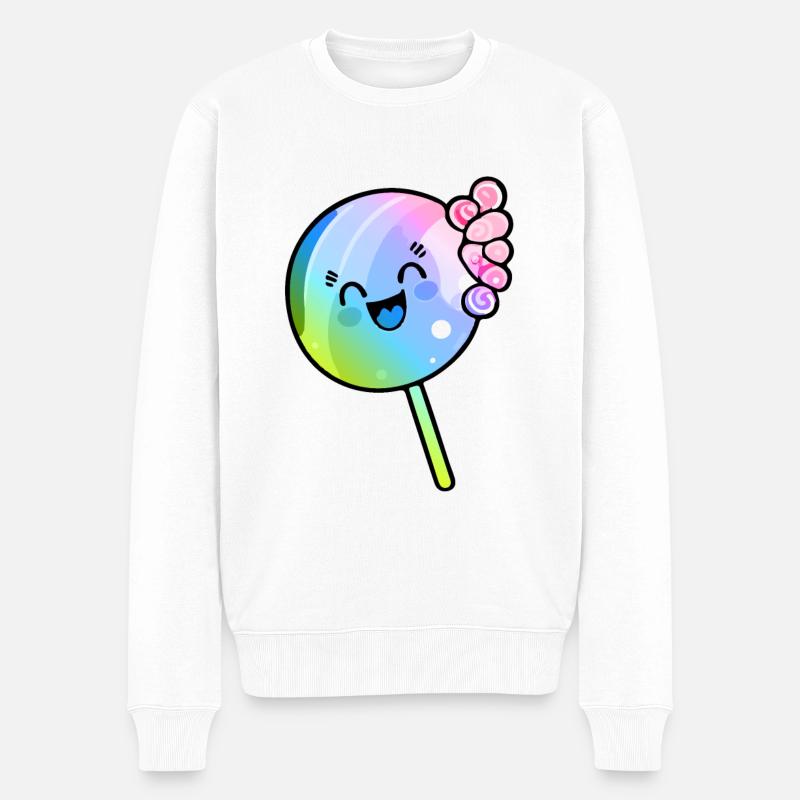 Lollipop Comic Bunt - Männer Premium Bio Pullover - Weiß