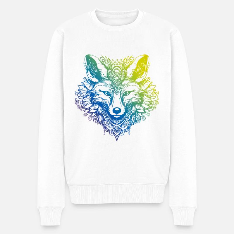 Renard Mandala Boho - Pull Premium bio Homme - blanc