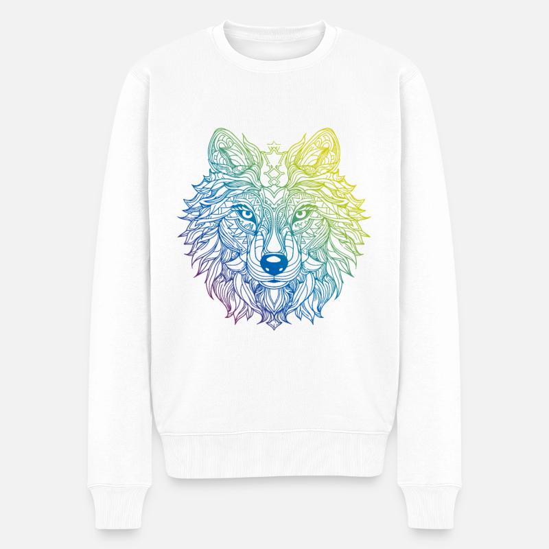 Wolf Mandala Boho - Pull Premium bio Homme - blanc