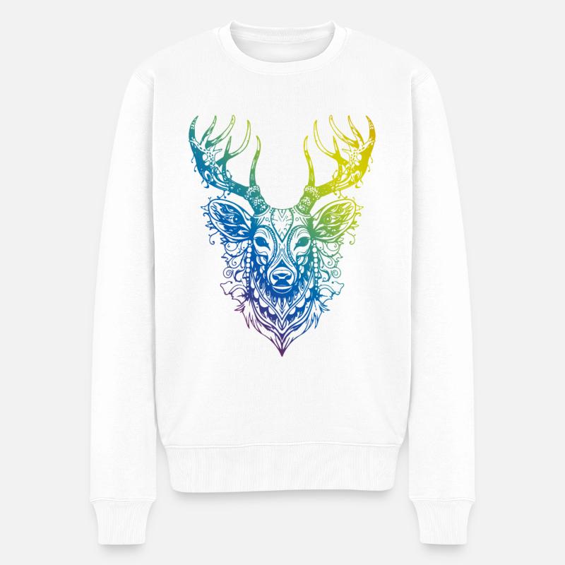 Cerf Mandala Boho - Pull Premium bio Homme - blanc