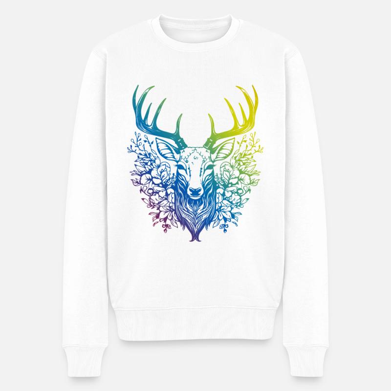Hirsch Mandala Boho - Männer Premium Bio Pullover - Weiß