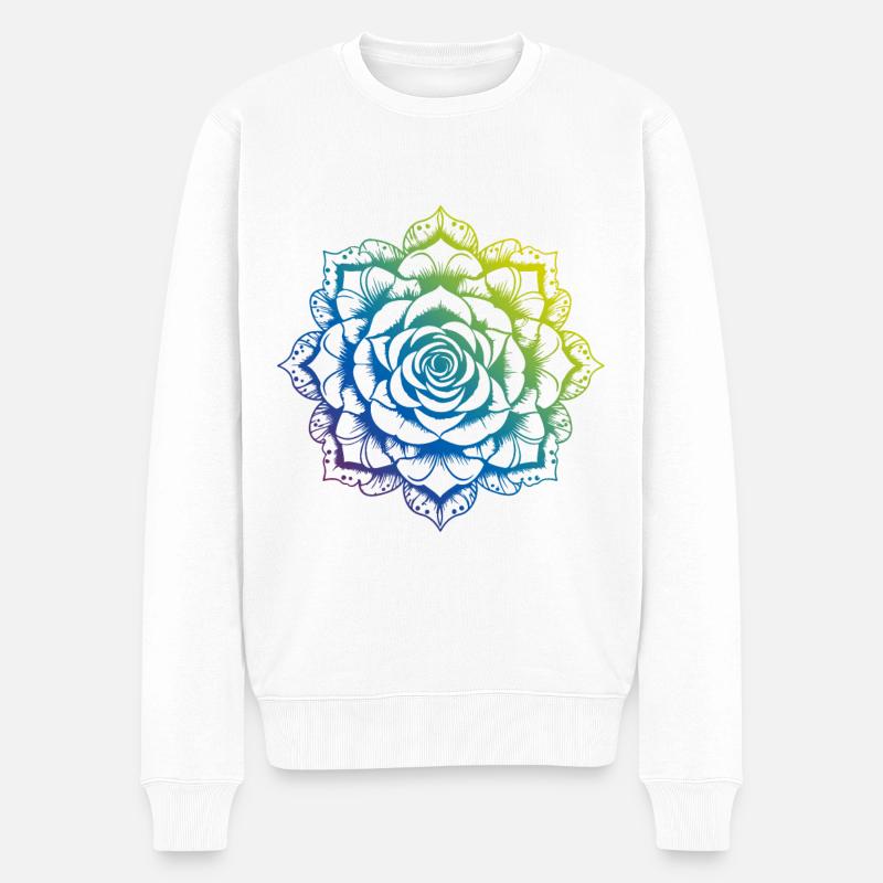 Rose Mandala Boho - Männer Premium Bio Pullover - Weiß