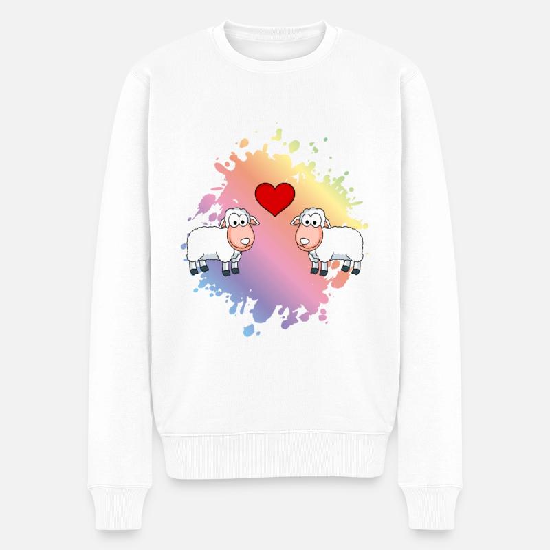 Schaf Comic Paar Liebe - Männer Premium Bio Pullover - Weiß