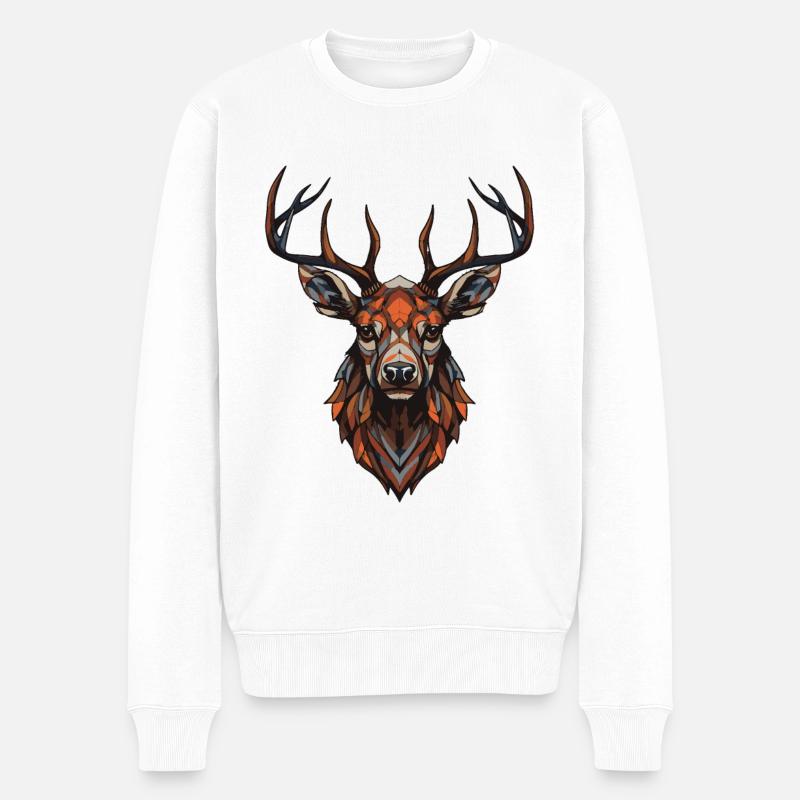 Hirsch Portrait - Männer Premium Bio Pullover - Weiß