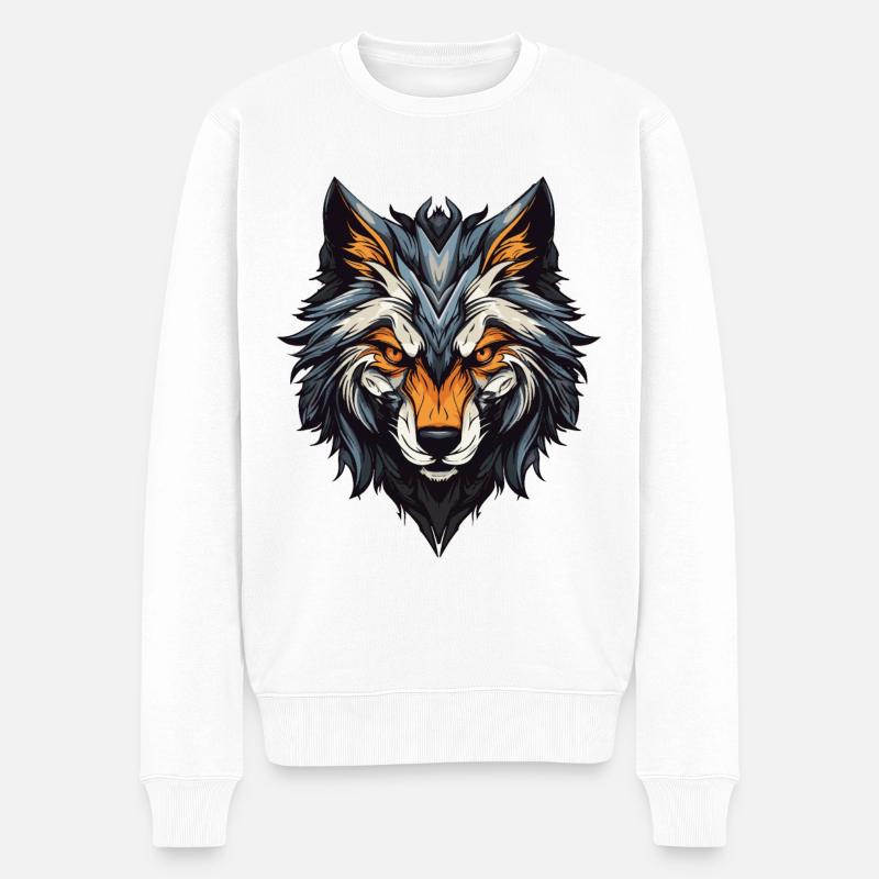 Wolf Portrait - Männer Premium Bio Pullover - Weiß