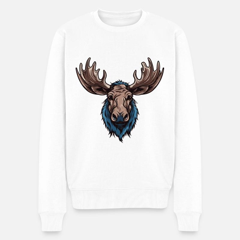 Elch Portrait - Männer Premium Bio Pullover - Weiß