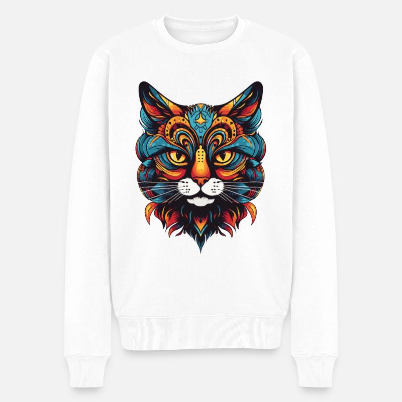 Katze Portrait - Männer Premium Bio Pullover - Weiß
