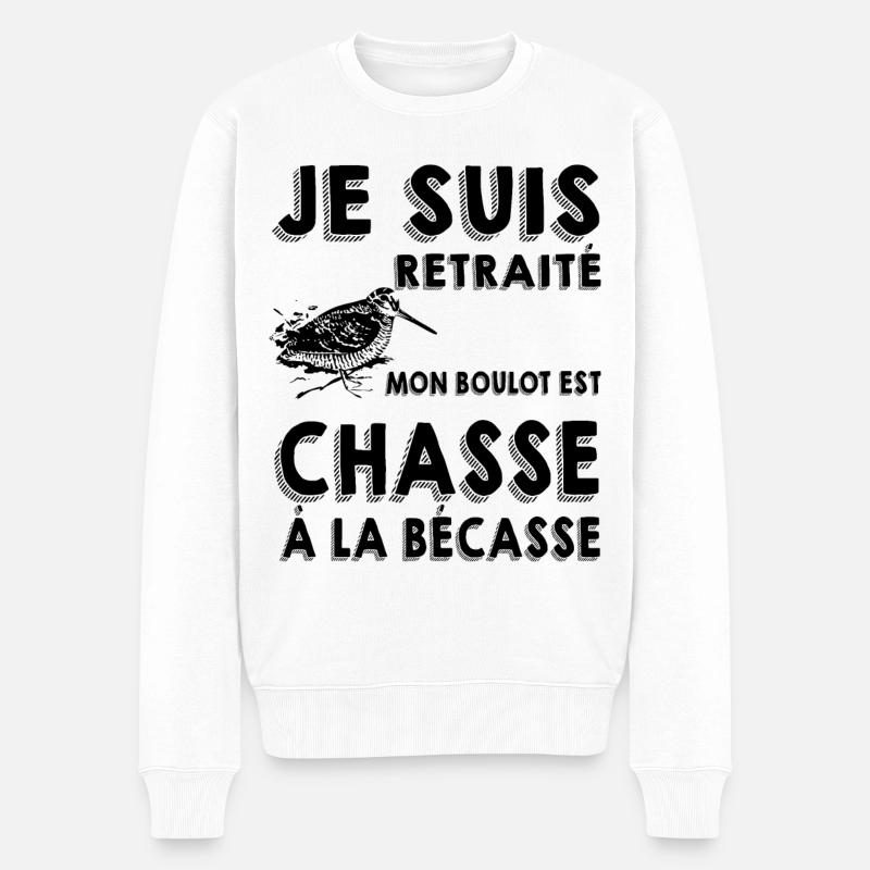 Retraité Bécasse Et Chasseur - Pull Premium bio Homme - blanc