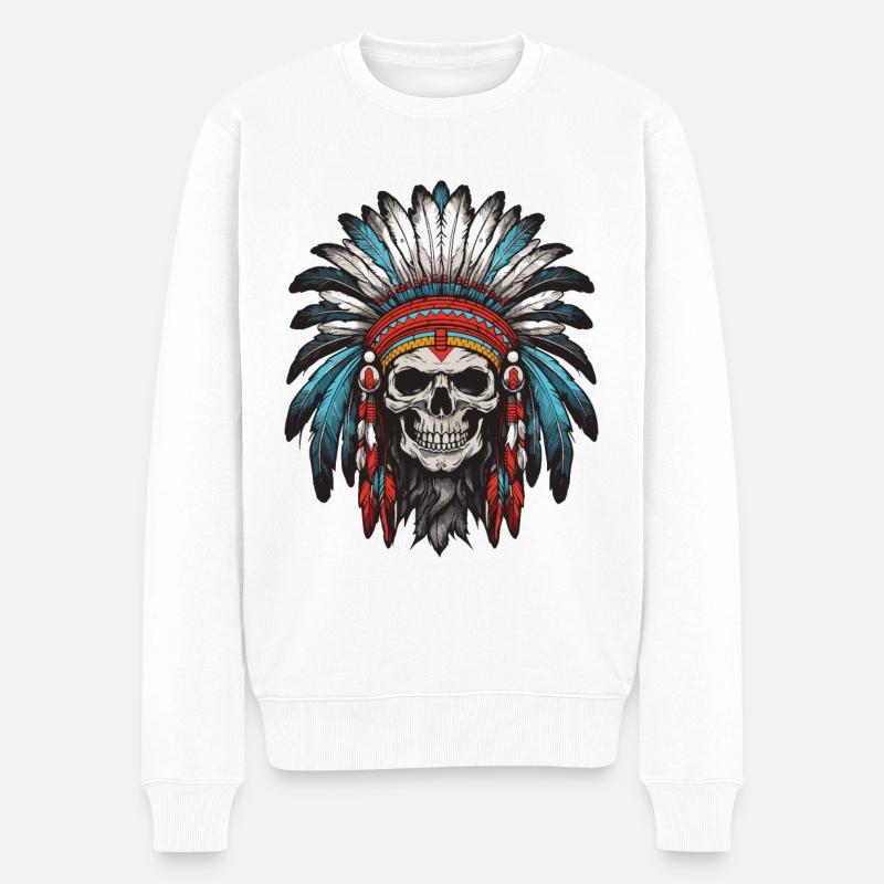 Crâne de chef indien Apache - Pull Premium bio Homme - blanc