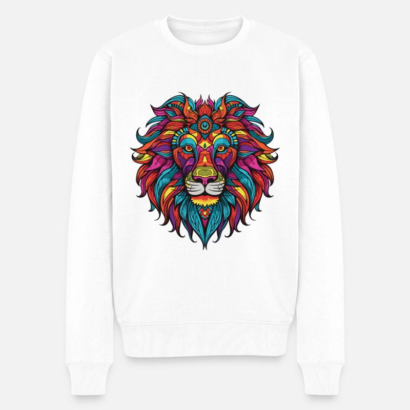 Löwe Portrait - Männer Premium Bio Pullover - Weiß
