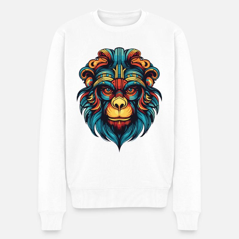 Affe Portrait - Männer Premium Bio Pullover - Weiß