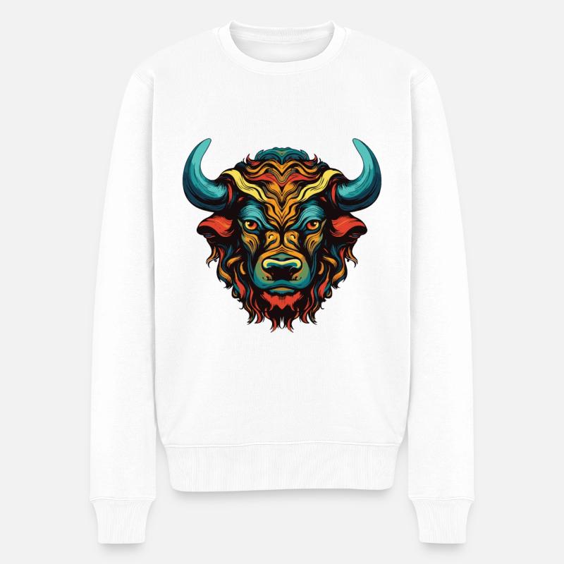 Bulle Portrait Taurus - Männer Premium Bio Pullover - Weiß