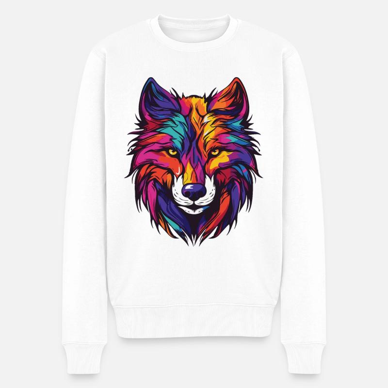 Wolf Portrait - Männer Premium Bio Pullover - Weiß