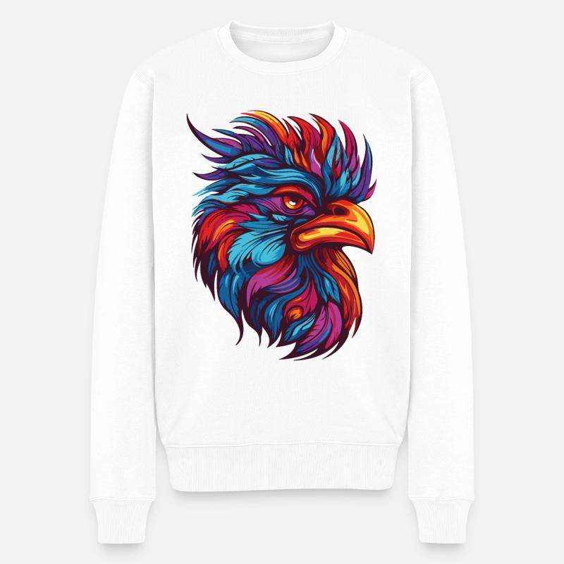 Hahn Portrait - Männer Premium Bio Pullover - Weiß