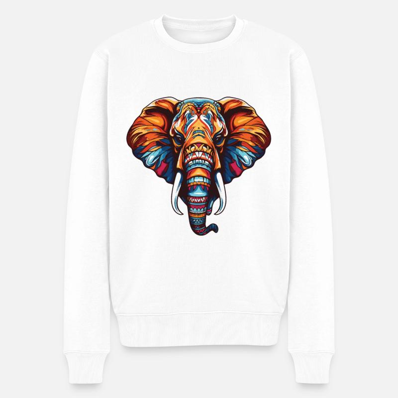 Elefant Portrait - Männer Premium Bio Pullover - Weiß