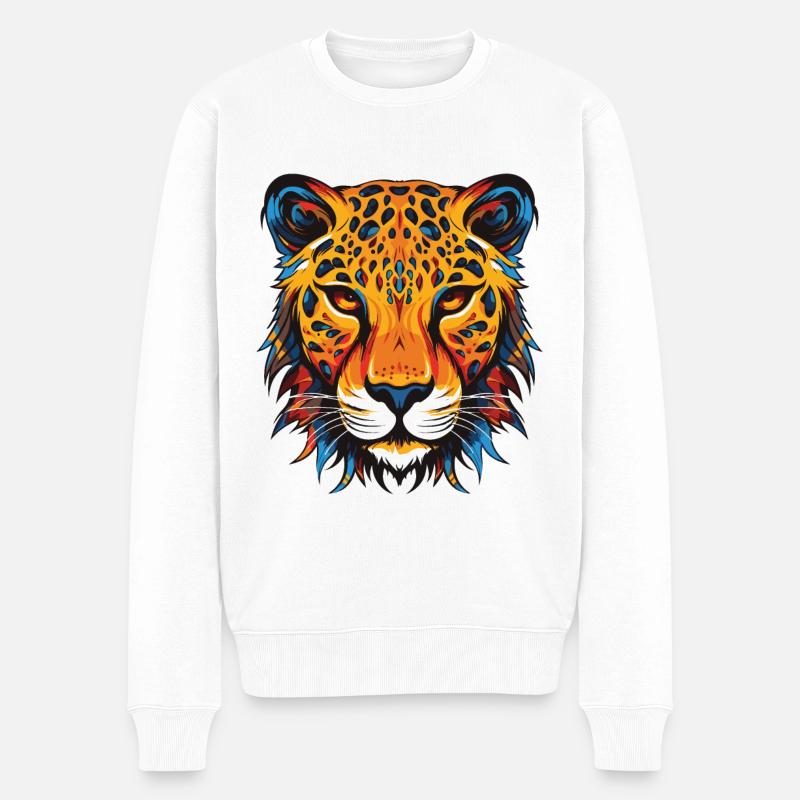 Gepard Portrait - Männer Premium Bio Pullover - Weiß