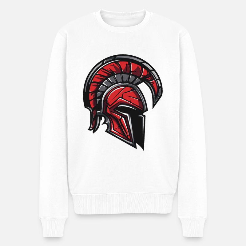 Spartaner Krieger Sparta Helm - Männer Premium Bio Pullover - Weiß
