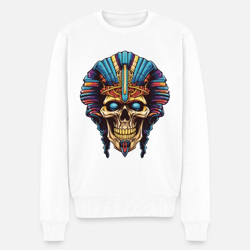 Pharao Totenkopf - Männer Premium Bio Pullover - Weiß