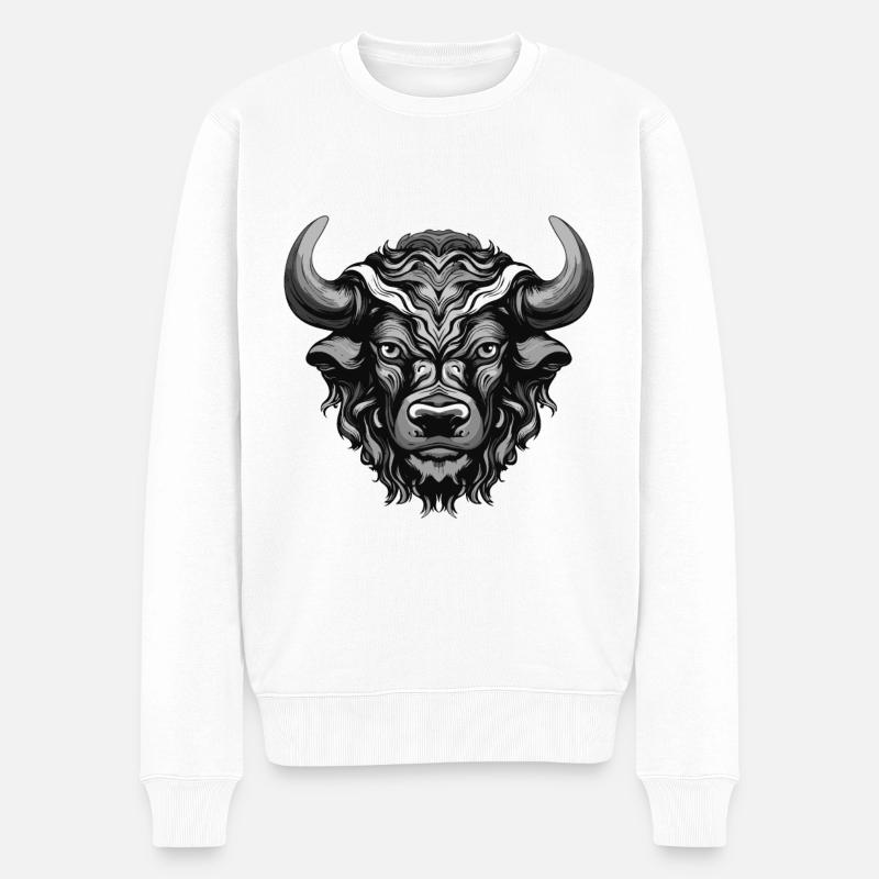 Bulle Portrait Taurus Tier - Männer Premium Bio Pullover - Weiß