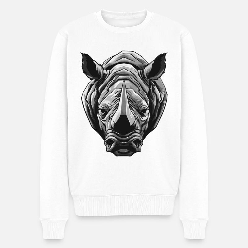 Nashorn Portrait Tier - Männer Premium Bio Pullover - Weiß