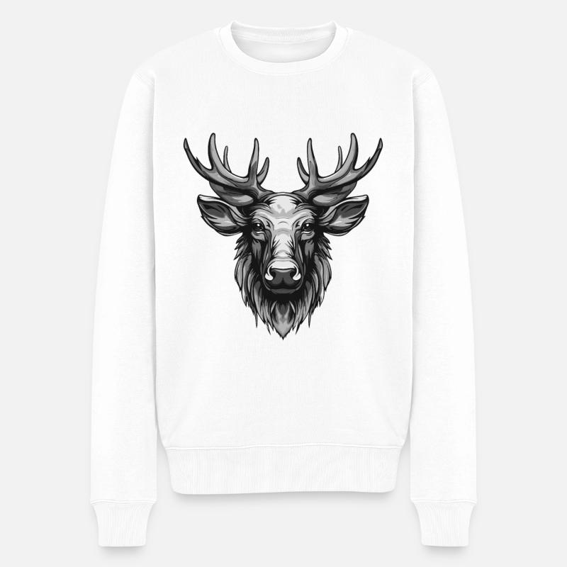 Elch Portrait Tier - Männer Premium Bio Pullover - Weiß