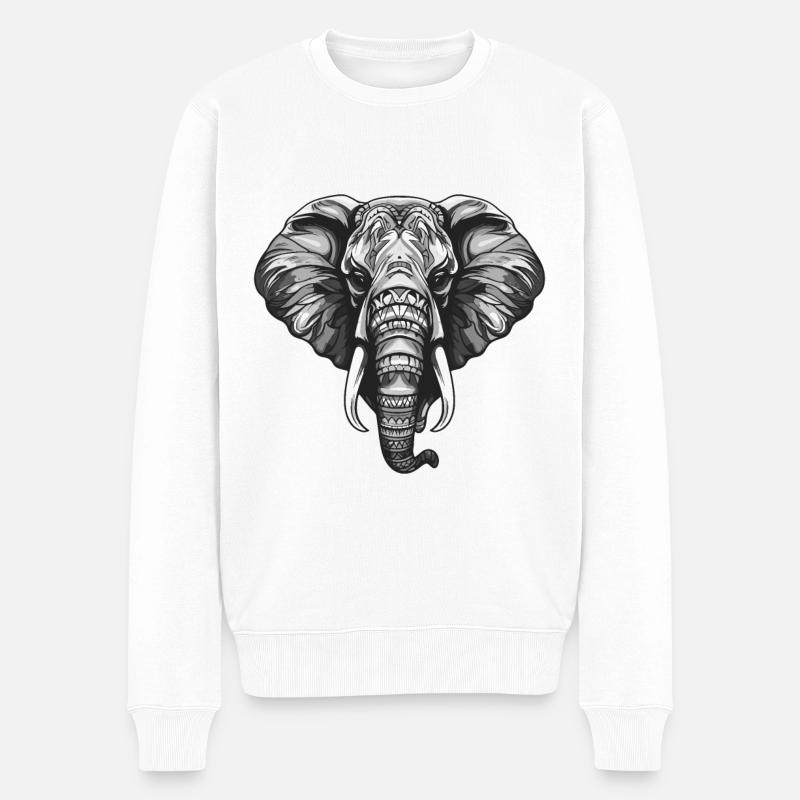 Elefant Portrait Tier - Männer Premium Bio Pullover - Weiß