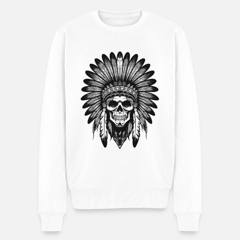 Chef du crâne indien Apache - Pull Premium bio Homme - blanc