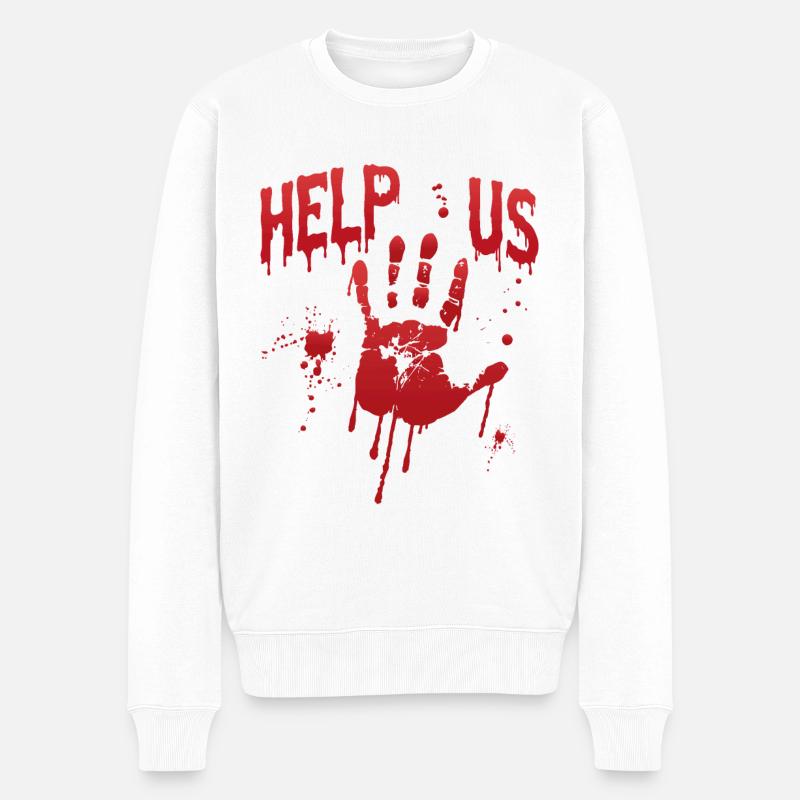 Blutiger Handabdruck Helfen Sie uns - Männer Premium Bio Pullover - Weiß