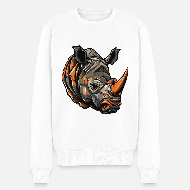 Nashorn Kopf - Männer Premium Bio Pullover - Weiß
