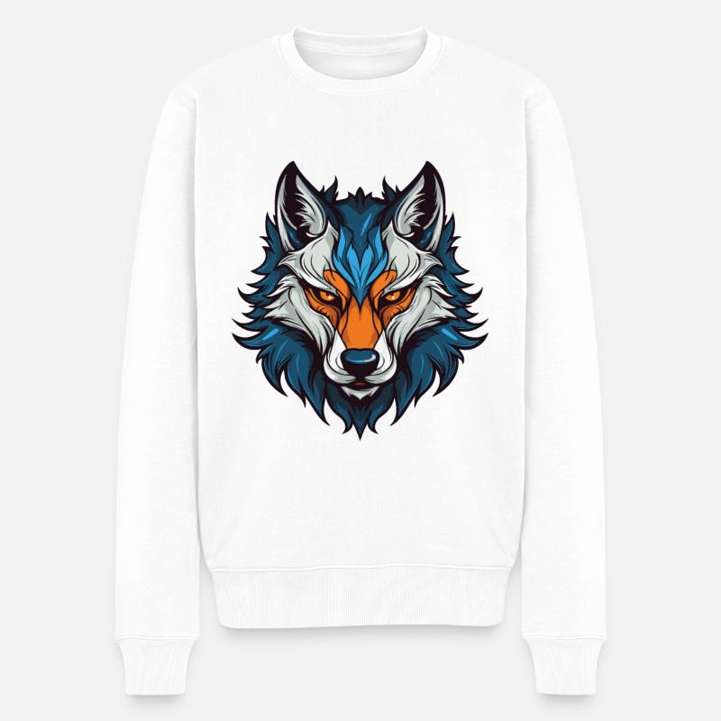 Wolf Kopf - Männer Premium Bio Pullover - Weiß