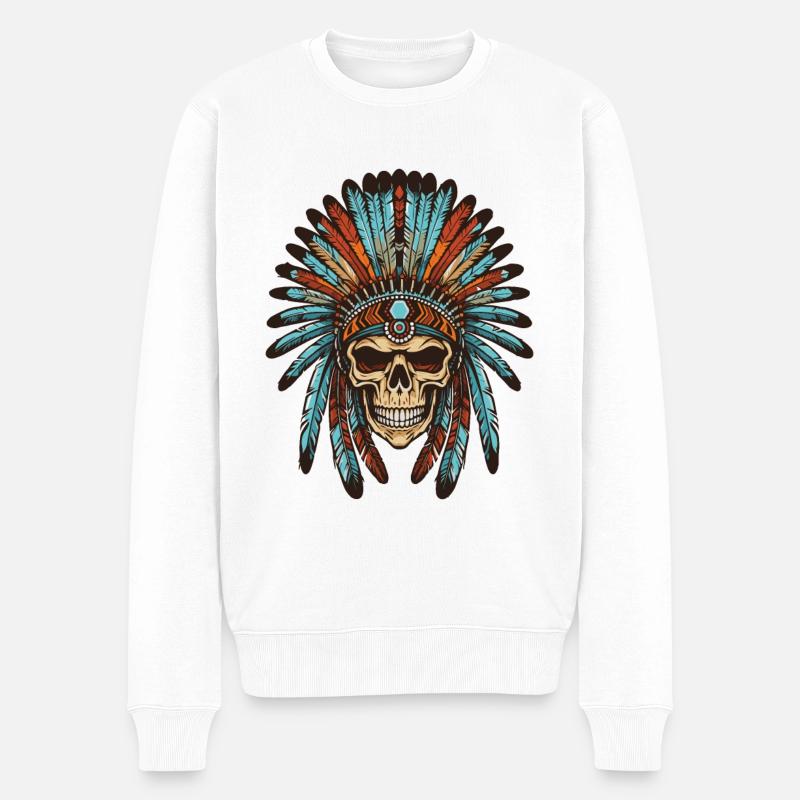 Crâne indien Apache - Pull Premium bio Homme - blanc
